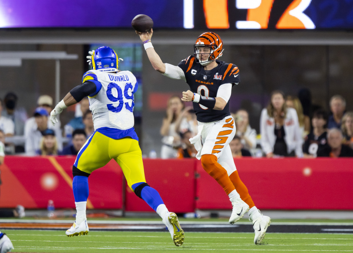 Aaron Donald of the Los Angeles Rams believes Joe Burrow will play for the Cincinnati Bengals Monday. (USA Today)